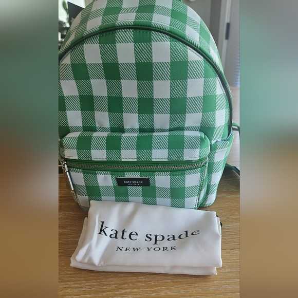 Kate Spade NWT Sam Icon Gingham Small Backpack w/ Leather Trim- Candy Grass - Picture 5 of 10